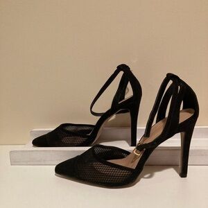 Black Pointed Toes Mesh Heels